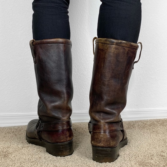 Vintage Leather Harness Boots Deer Skin Lined - Picture 2 of 6